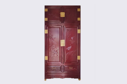 宏伟高端中式家居装修深红色纯实木衣柜